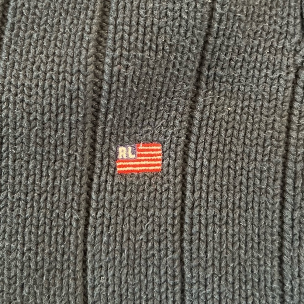 Polo Jeans Co. Ralph Lauren Cotton Knit 1/4 Zip American Flag Sweater Deep Blue - Picture 4 of 5